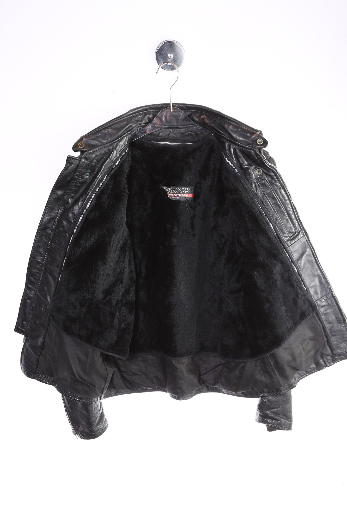 Vintage Men's Black Cafe Racer Leather Jacket by Brooks - Estimated Era 1990's - 2000's