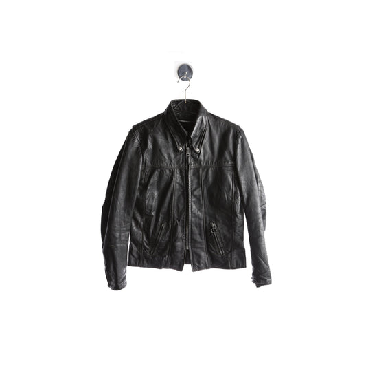 Vintage Men's Black Cafe Racer Leather Jacket by Brooks - Estimated Era 1990's - 2000's