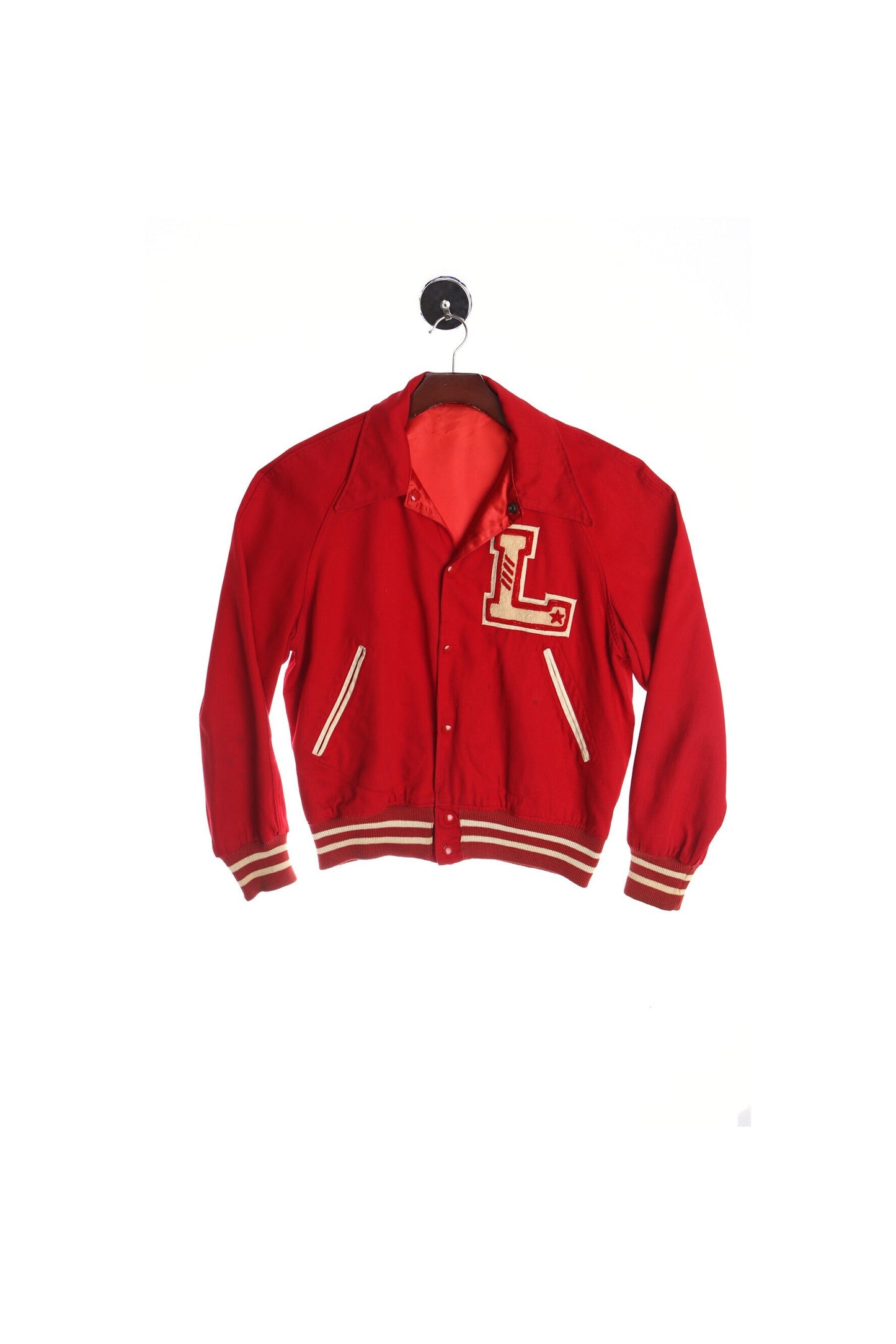 Vintage Men Red Varsity Jacket with a letter L Patch