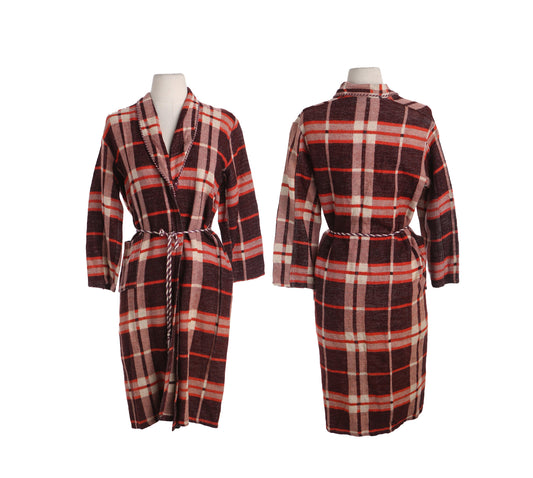 Vintage Men's Brown Plaid Night Robe by Beacon - Estimated Era 1950's - 1960's