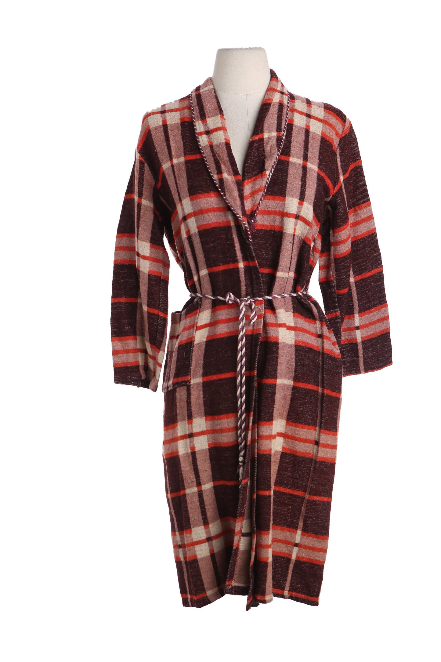 Vintage Men's Brown Plaid Night Robe by Beacon - Estimated Era 1950's - 1960's