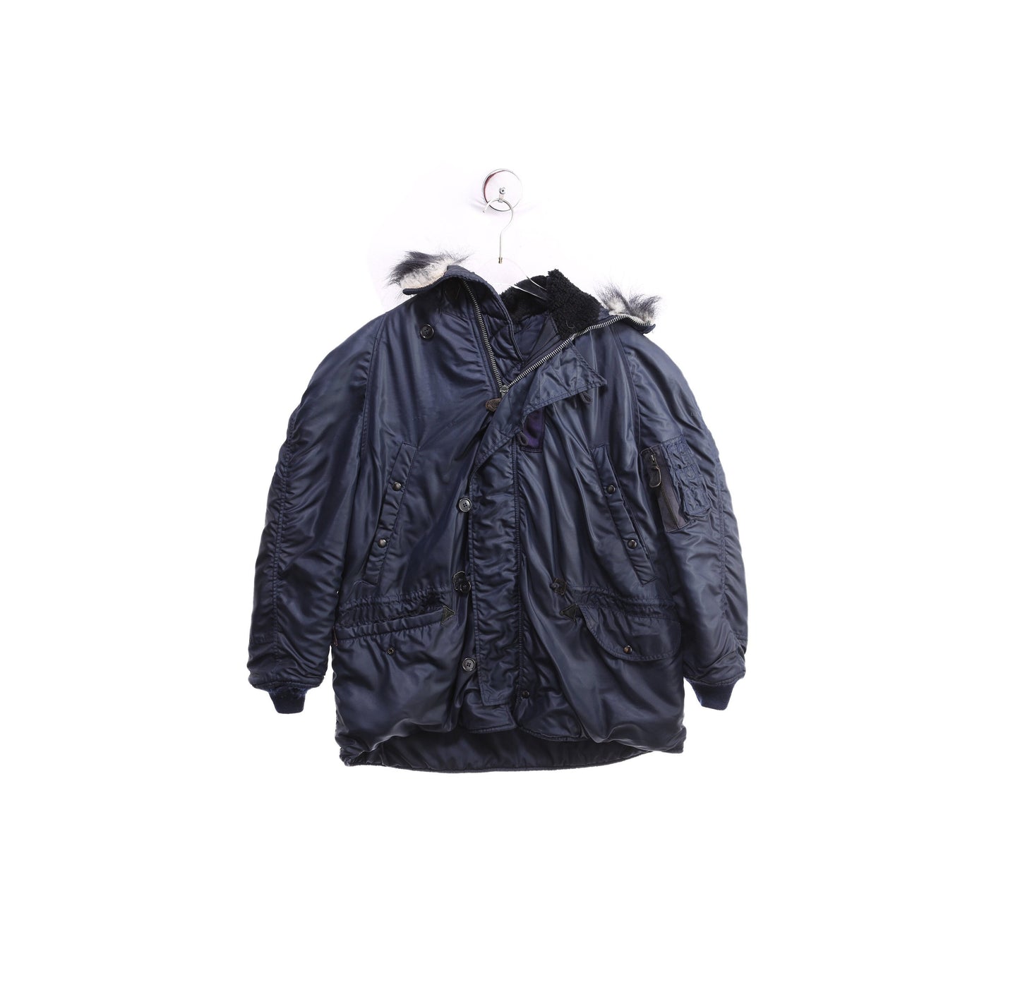 Vintage N-3A Blue USAF Parka with Fur Hood Seam - Estimated Era 1970's - 1980's