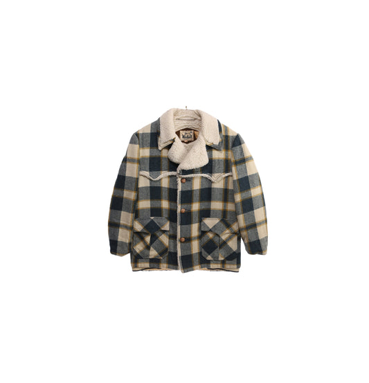 Vintage Men's Green Plaid Winter Coat with Sherpa Lining by Woolrich - Estimated Era 1970's - 1980's