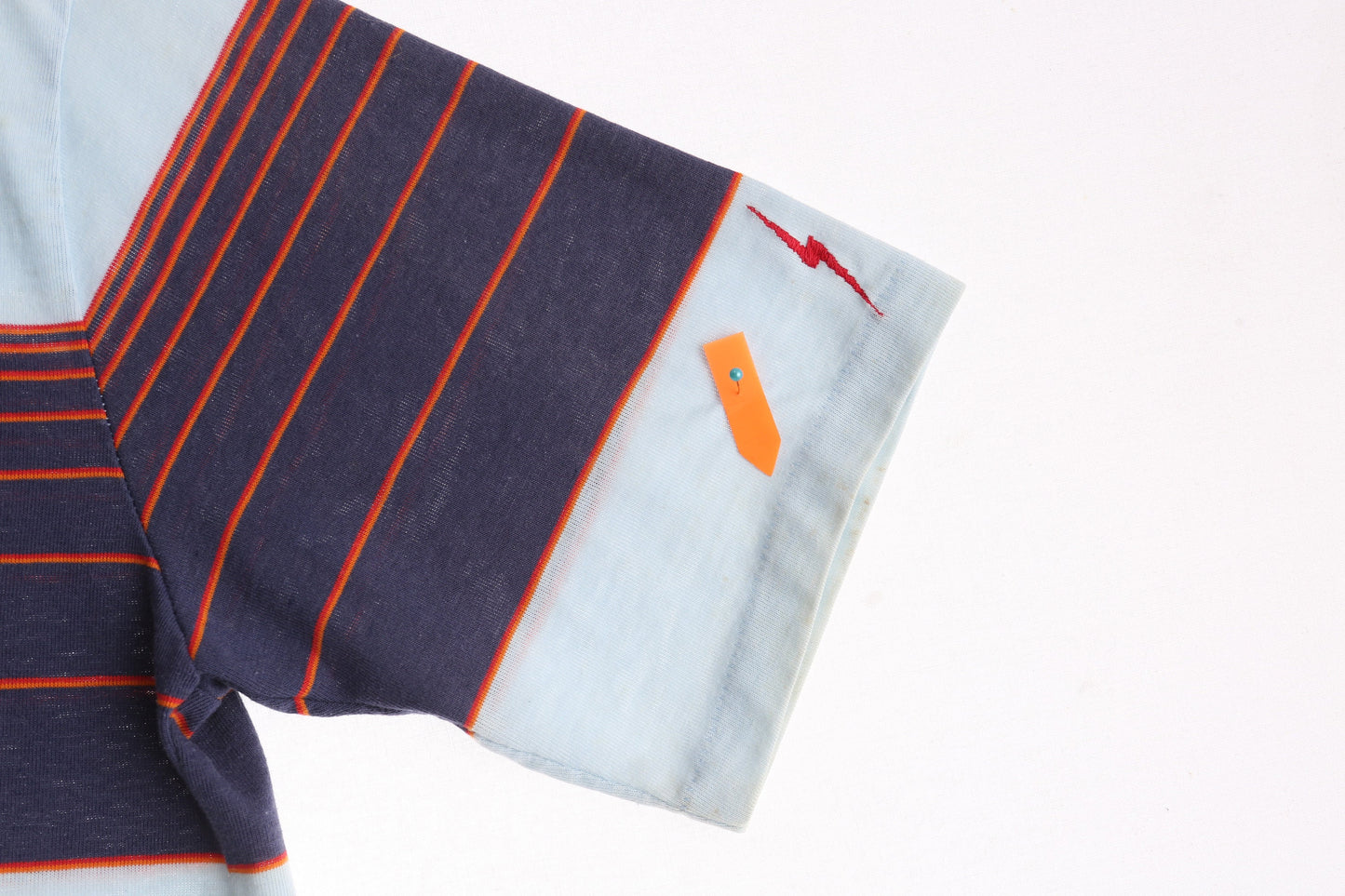 Vintage Lighting Bolt Blue Striped Polo Shirt - Estimated Era 1970's - 1980's