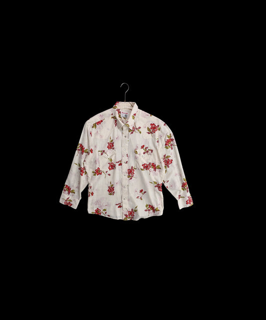 Vintage Western Shirt with Red Floral Print by Round - Up Western Wear - Made in USA - Estimated Era 1970's - 1980's