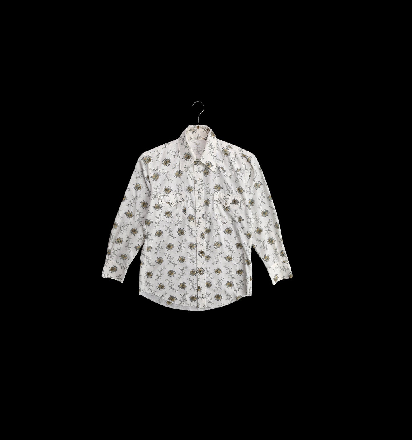 Vintage White Western Shirt with Floral Print - Estimated Era 1970's - 1980's