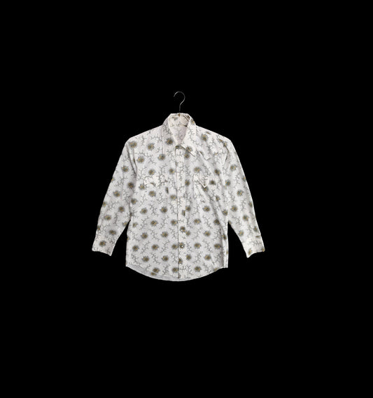Vintage White Western Shirt with Floral Print - Estimated Era 1970's - 1980's