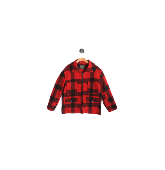 White Stag Men Red Plaid Wool Jacket - Hunters Style - Four Pockets - Zipper Closure