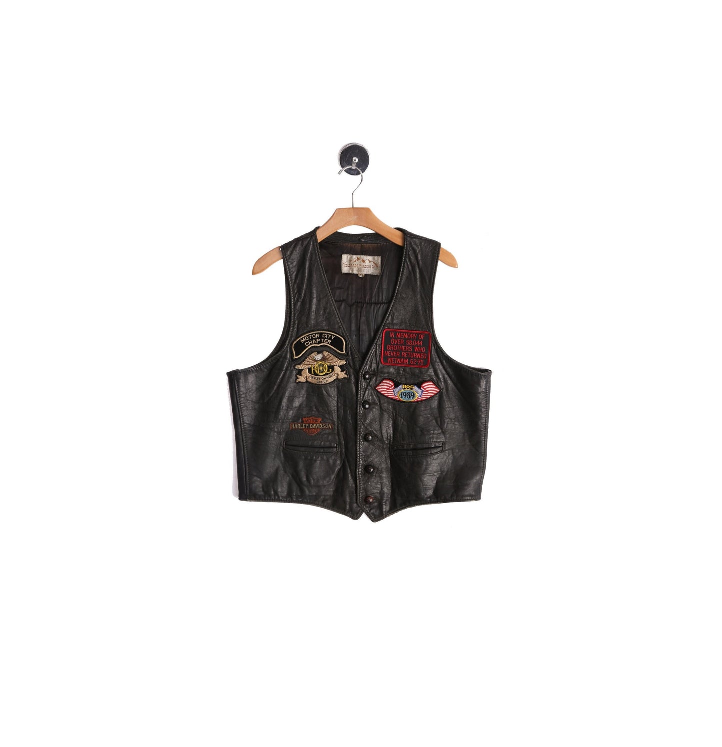 Vintage Biker Leather Vest with Motorcycle Patches - Era 70s - 80s