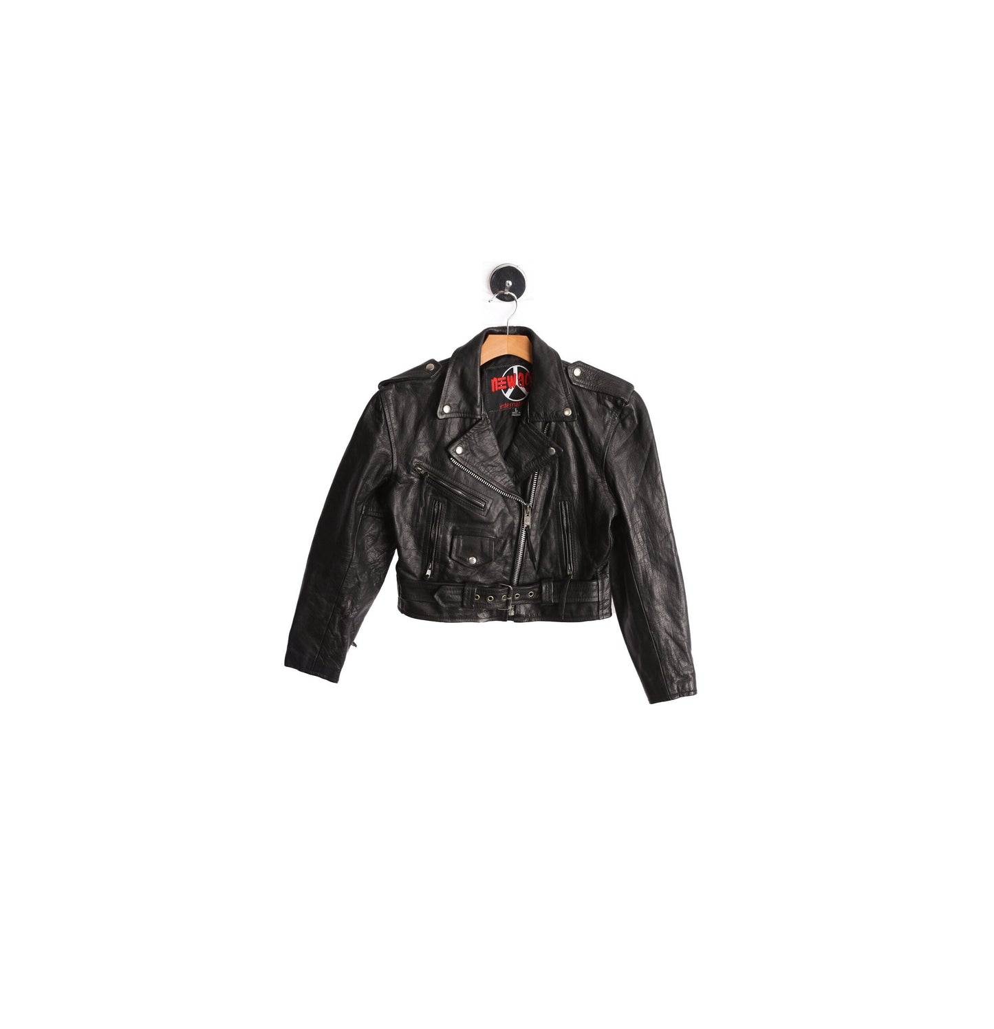 Woman's Black Leather Biker Jacket by New Age International