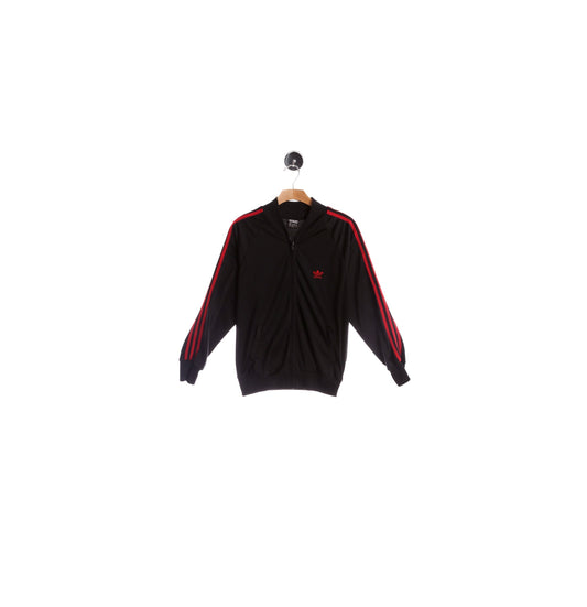 Vintage Adidas Black Jogging Top with Red Striped Sleeves