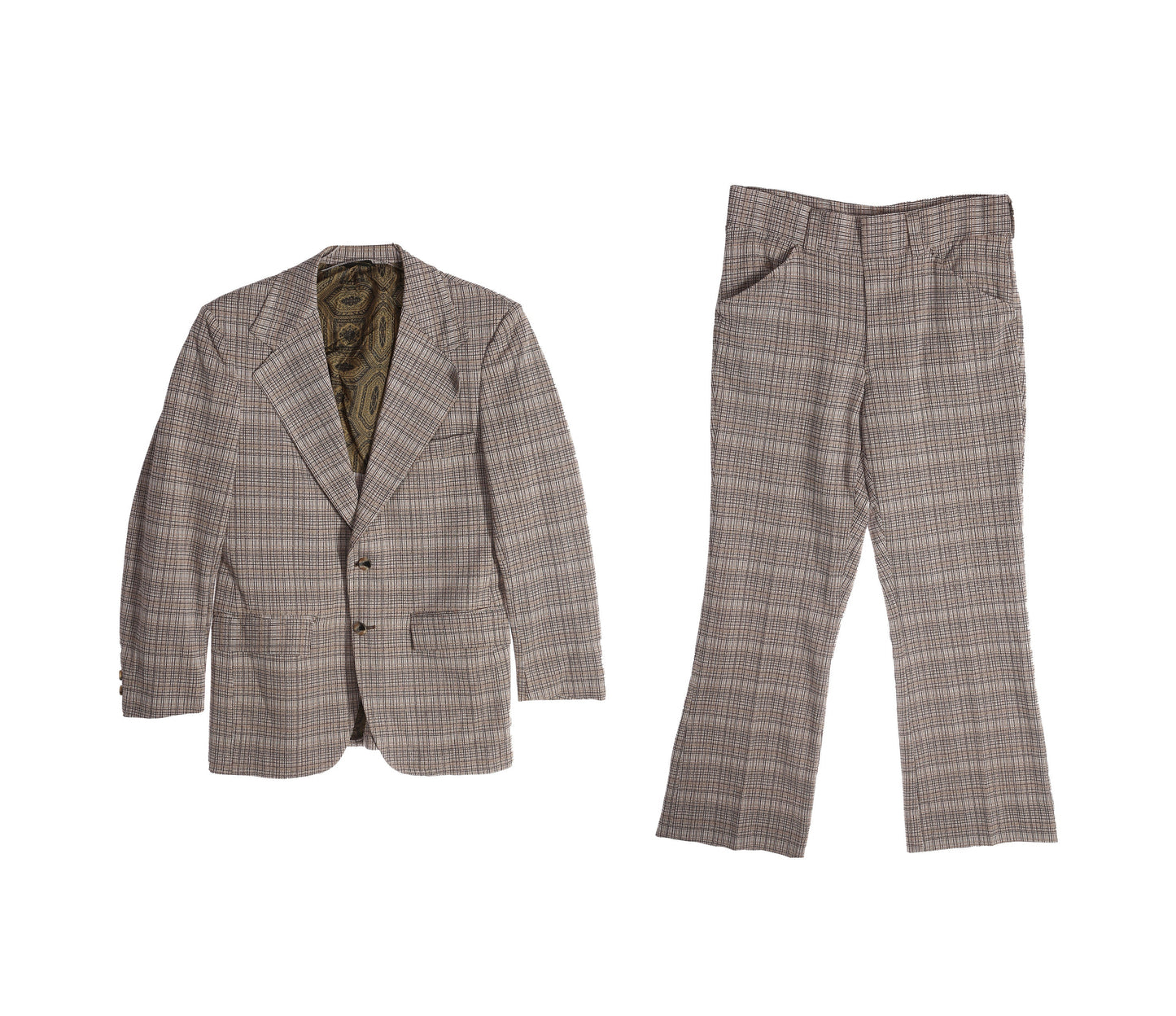 Vintage 70s Gray Plaid Casual Suit