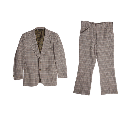 Vintage 70s Gray Plaid Casual Suit