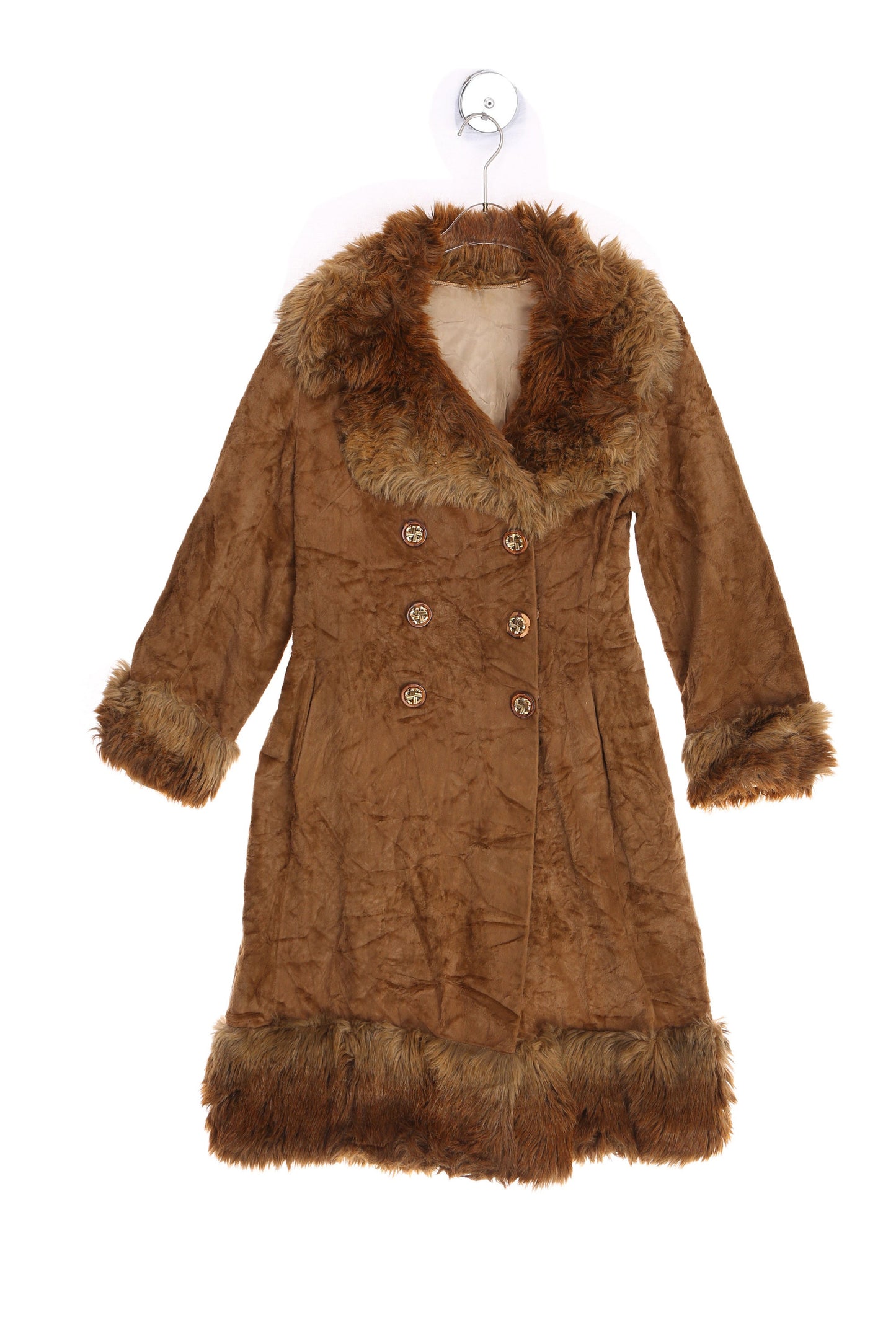 Vintage Women Brown Winter Coat with Faux Fur Collar - Estimated Era 1970's - 1980's