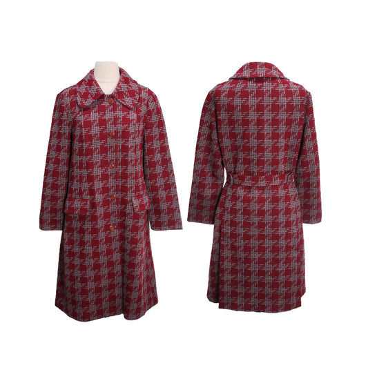 Vintage Women Red Plaid Casual Coat by Lanson - Estimated Era 1960's - 1970's