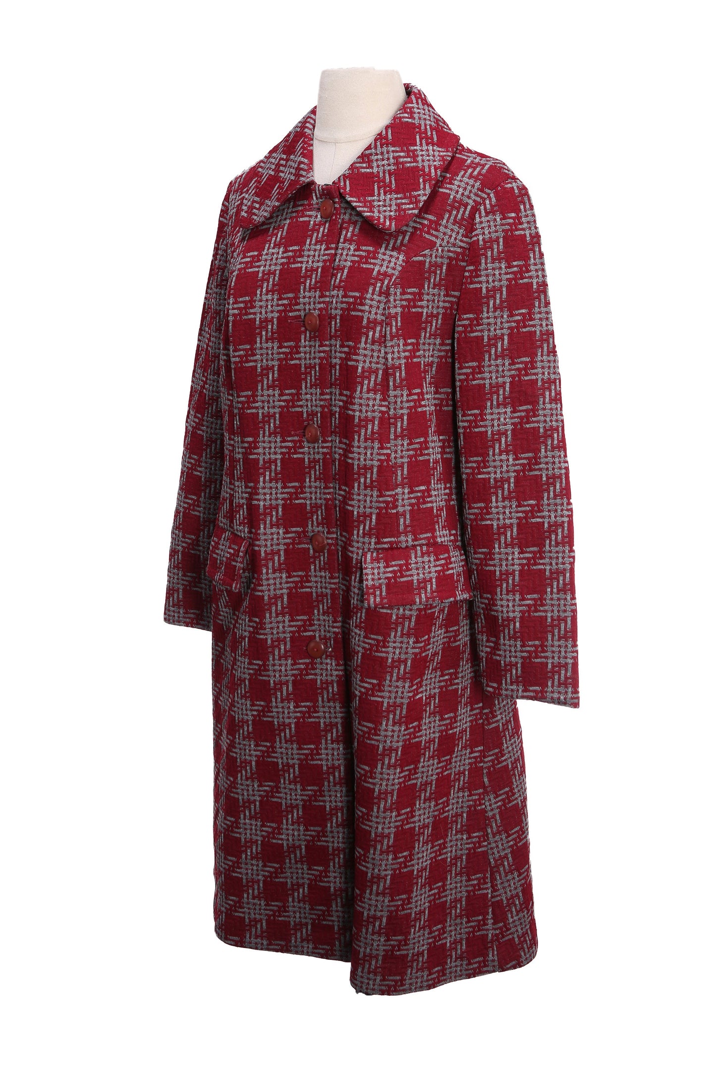 Vintage Women Red Plaid Casual Coat by Lanson - Estimated Era 1960's - 1970's