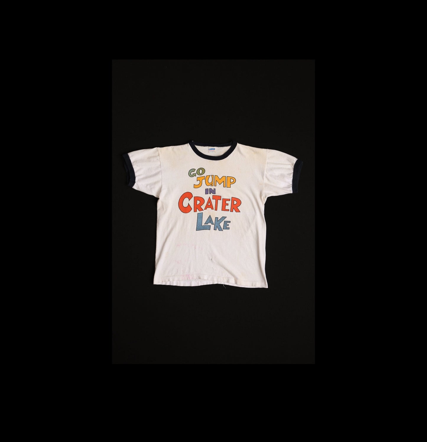 Vintage White Champion T-shirt with Go Jump in Crater Lake Print