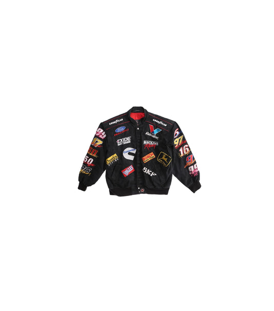 Vintage Black Racing Jacket with Racing Patches by JH Design - Estimated Era 1990's - Y2K