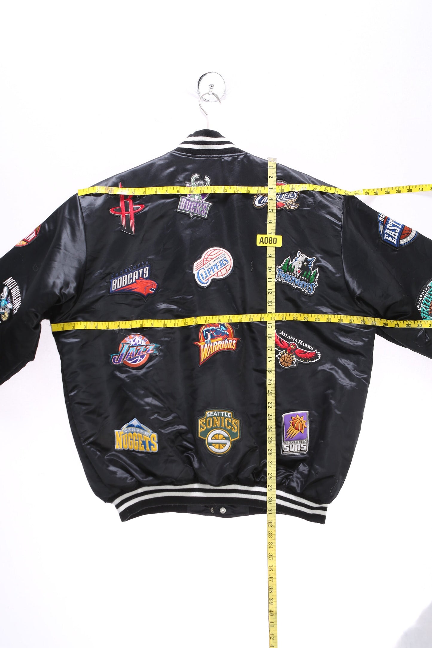 Basketball Patchwork Black Nylon Bomber Jacket