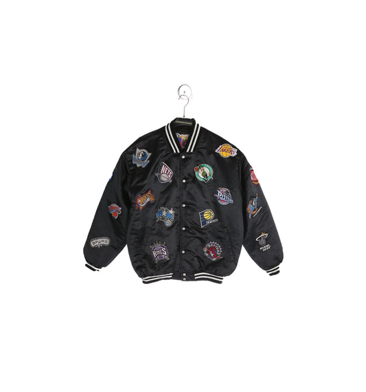 Basketball Patchwork Black Nylon Bomber Jacket