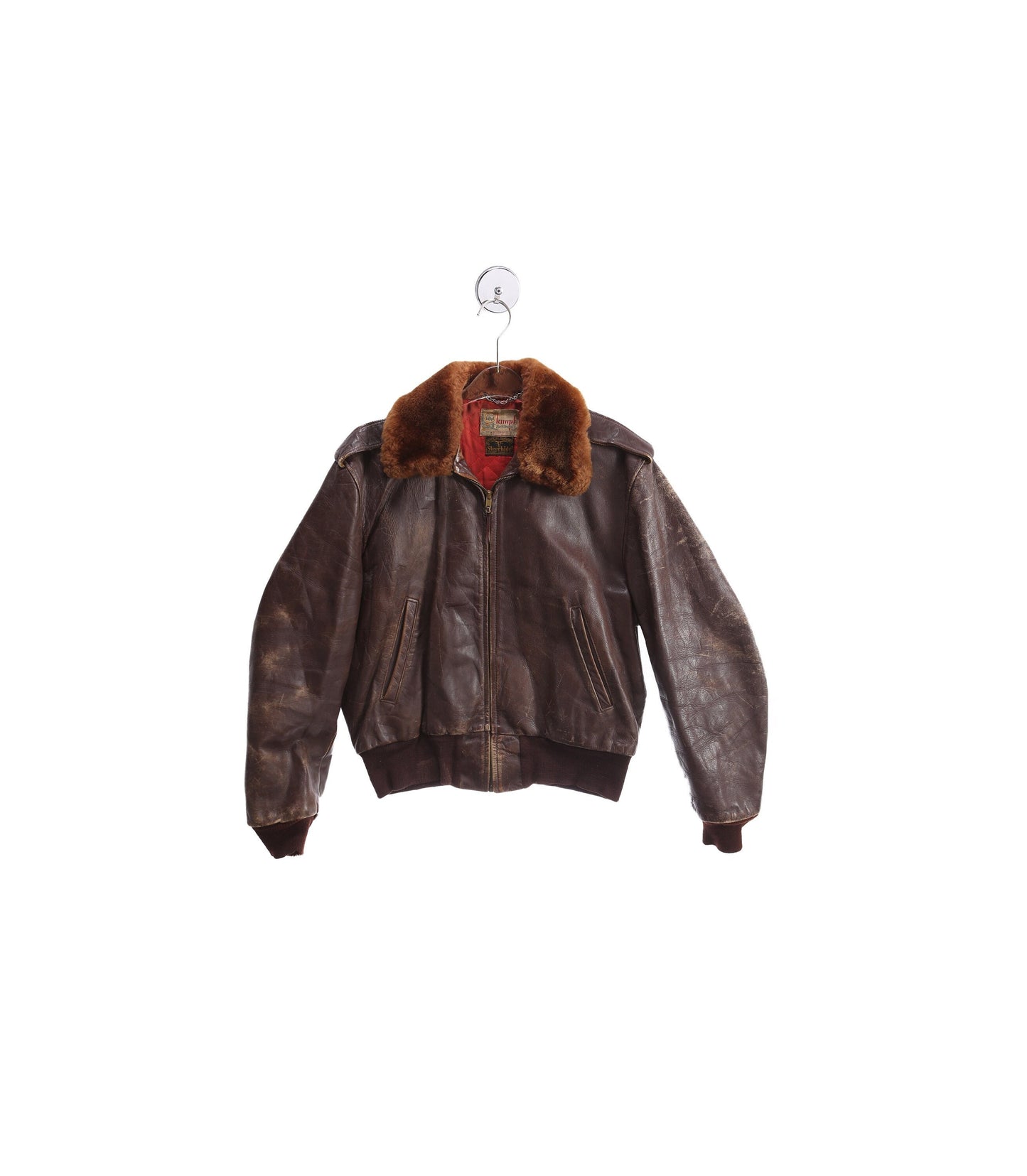 Vintage Men's Brown Leather Bomber Jacket with Fur Collar by Kiropf Sportswear - Estimated Era 1940's - 1950's