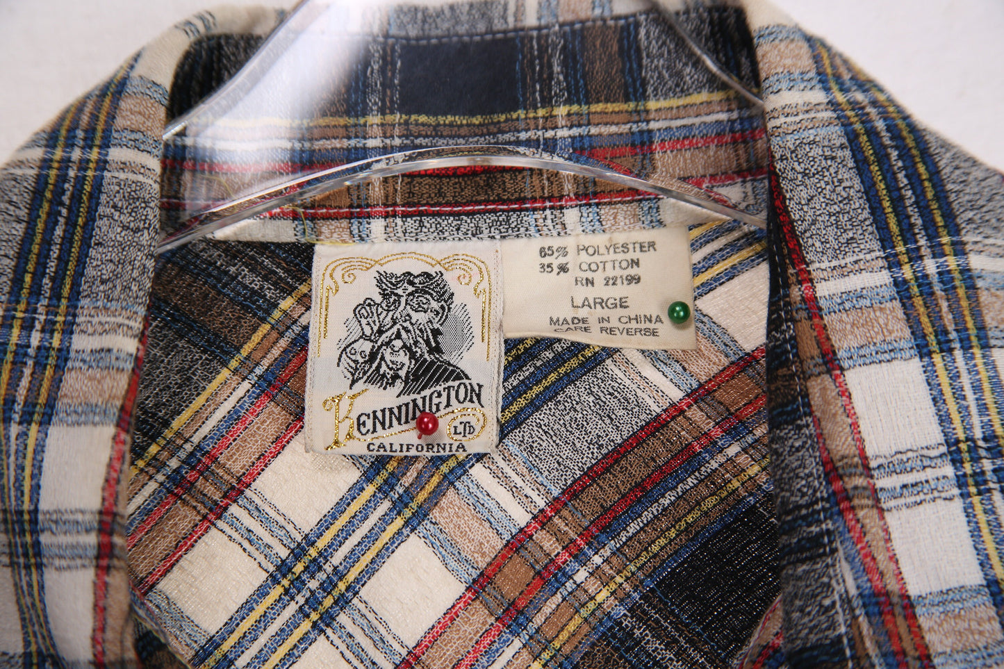 Vintage Button Up Short Sleeve Plaid Shirt by Kennington Ltd - Estimated Era 1970's