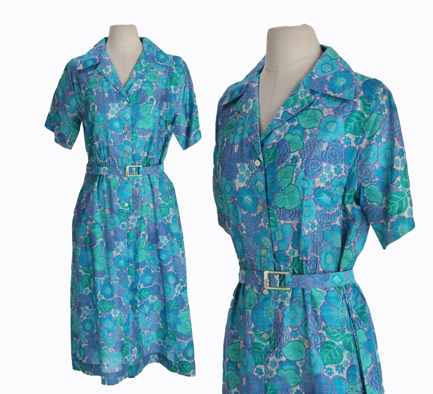Vintage Women Floral Print Casual Dress - Estimated Era 1950's - 1960's