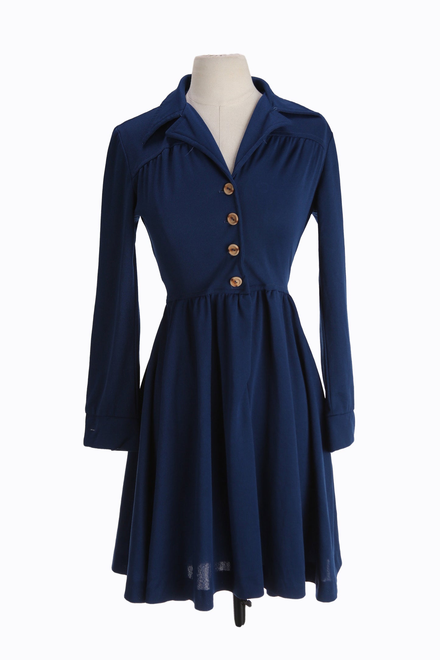 70's Women Blue Casual Dress with Waist Belt