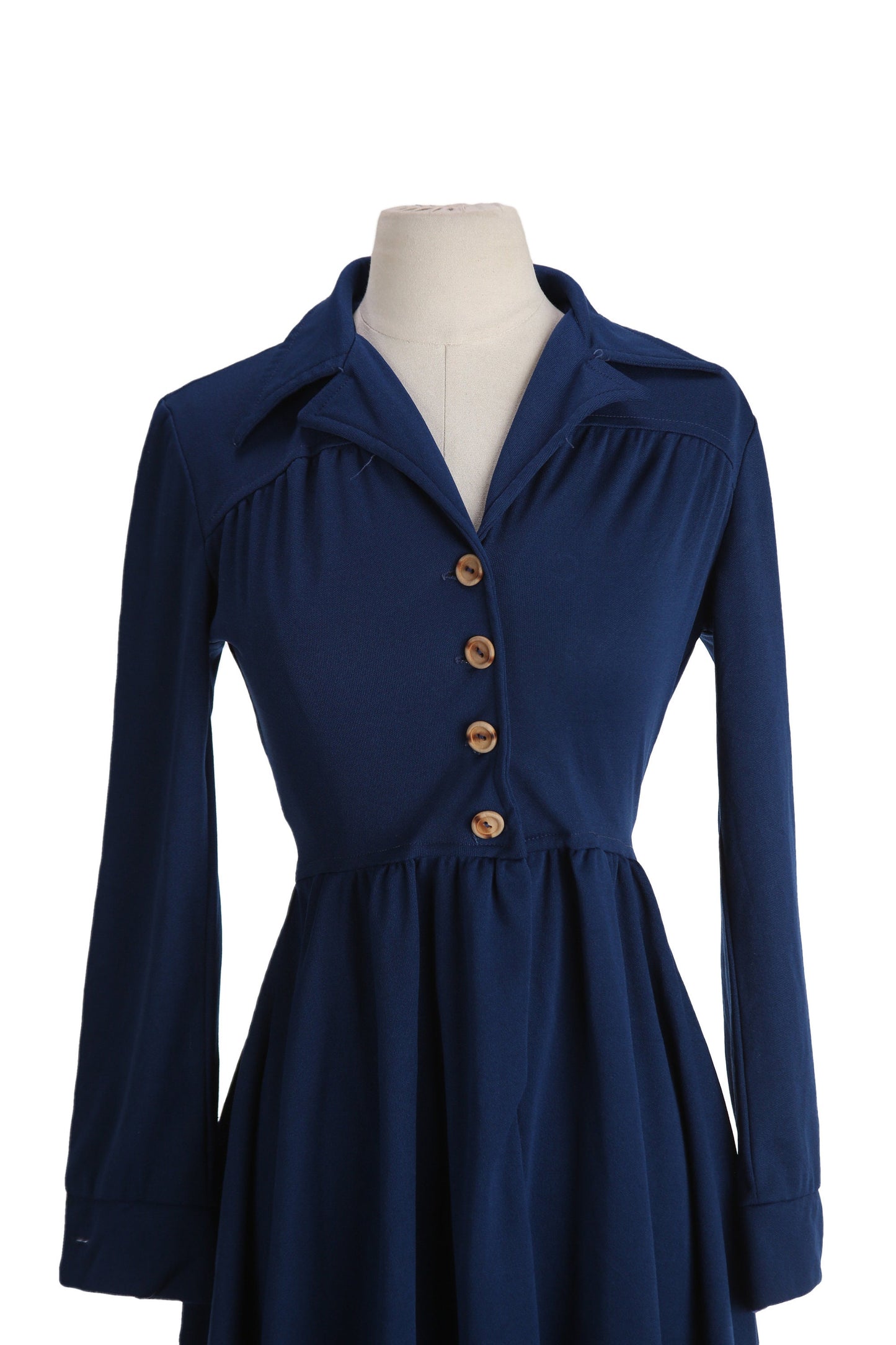 70's Women Blue Casual Dress with Waist Belt