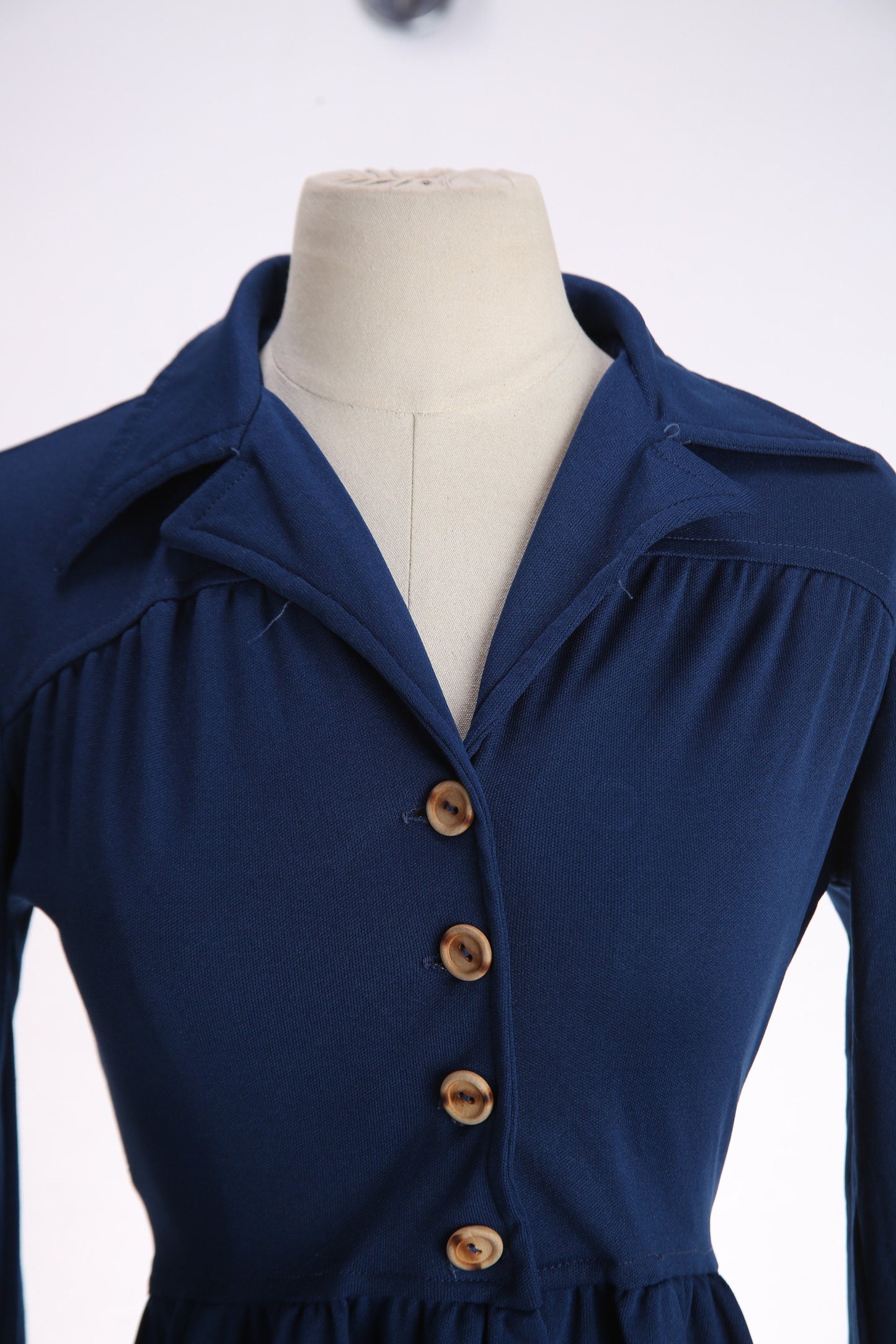 70's Women Blue Casual Dress with Waist Belt