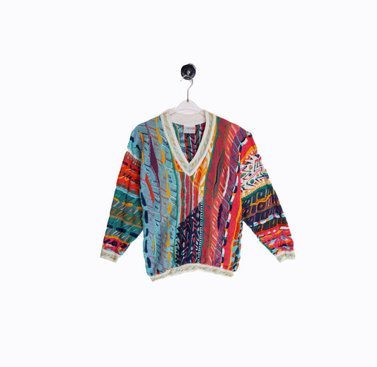 Vintage COOGI V Neck Sweater - Multicolor Knit - Made in Australia