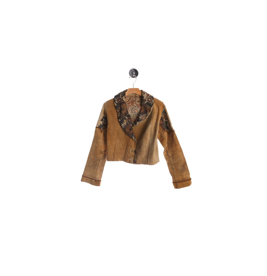 Women Brown Suede Tapestry Jacket