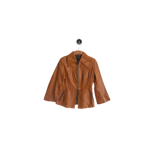 70's Brown Leather Jacket - Butterfly Collar