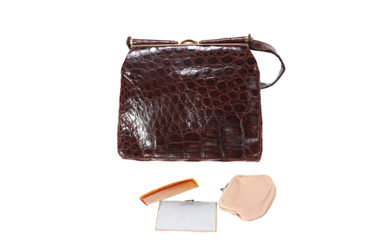 Vintage Women's Leather Handbag - Estimated Era 1950's - 1960's