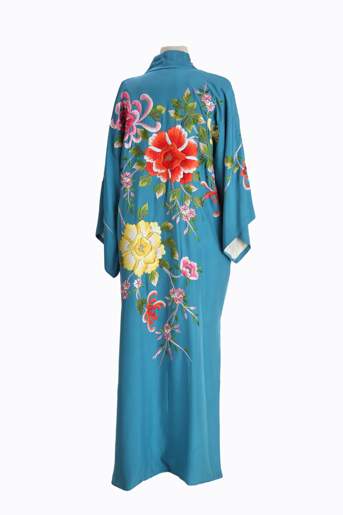 Vintage Japanese Kimono Robe with Back Floral Embroidery by Ichi-Fuji Co. - Estimated Era 1970's - 1990's