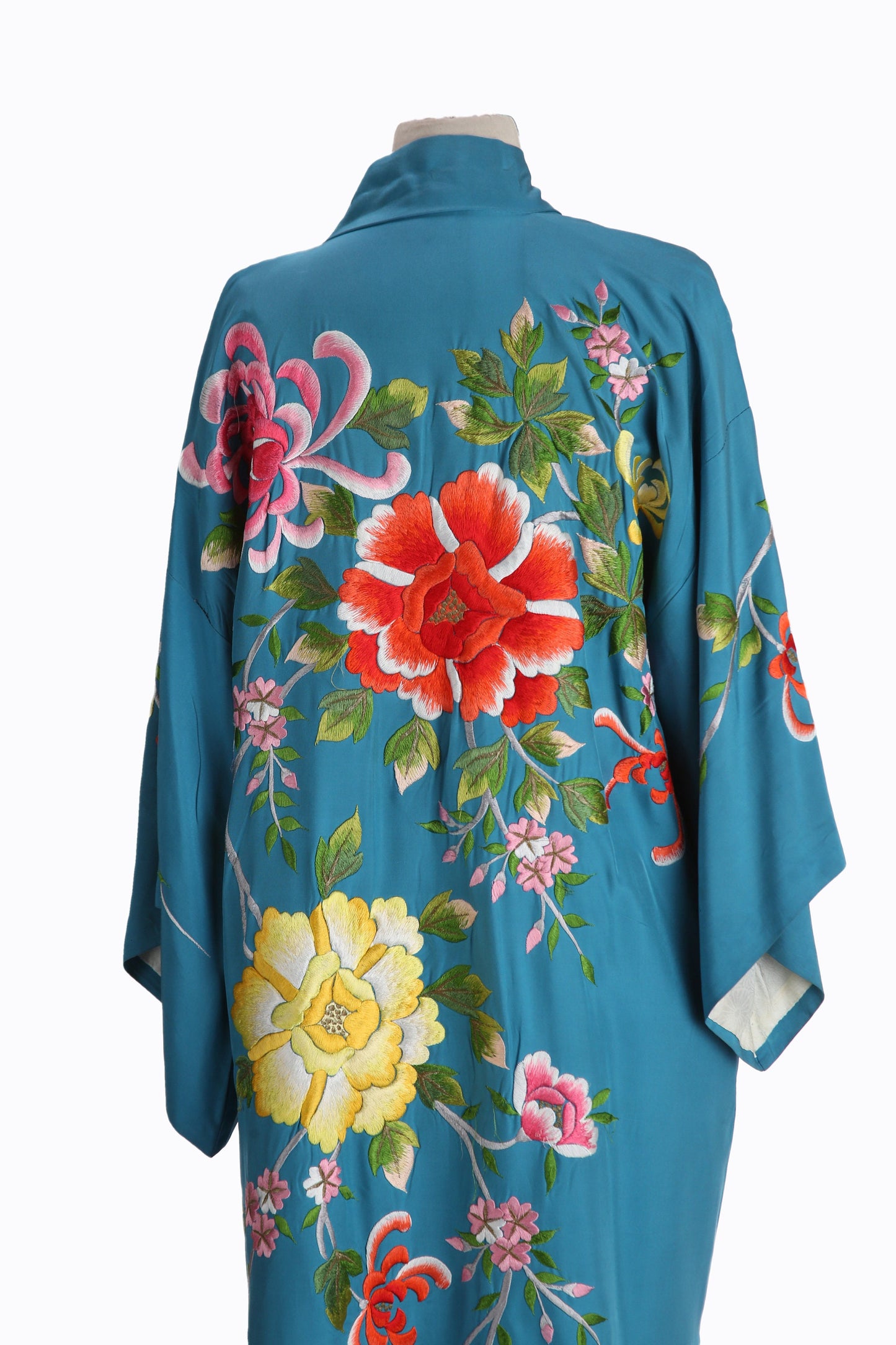 Vintage Japanese Kimono Robe with Back Floral Embroidery by Ichi-Fuji Co. - Estimated Era 1970's - 1990's