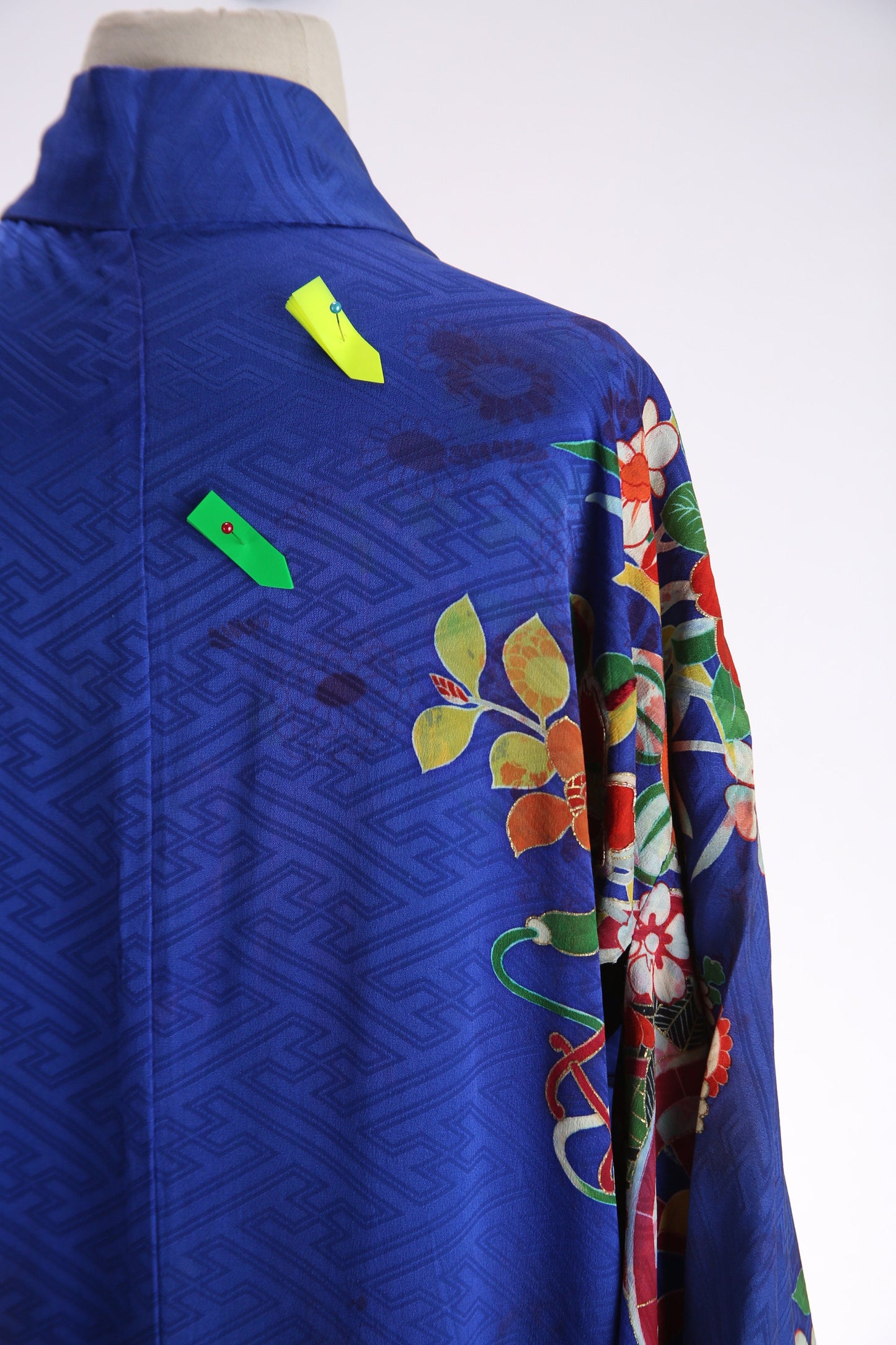 Vintage Floral Print Blue Kimono Robe