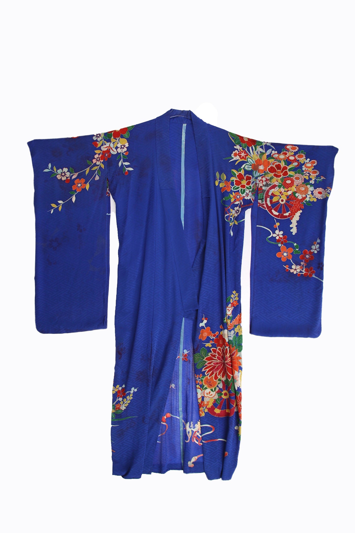 Vintage Floral Print Blue Kimono Robe