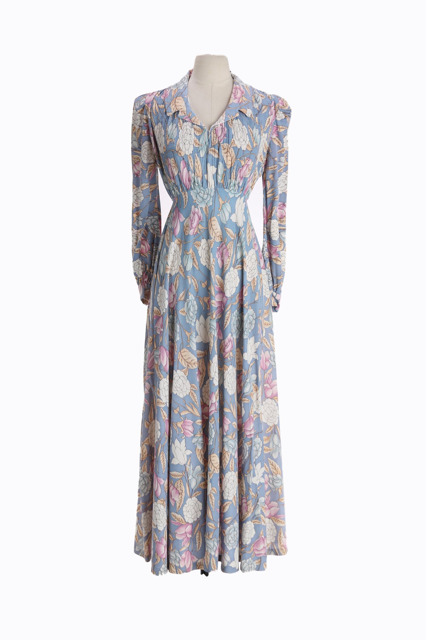 70s Women Floral Print Long Dress