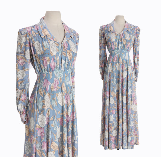 70s Women Floral Print Long Dress
