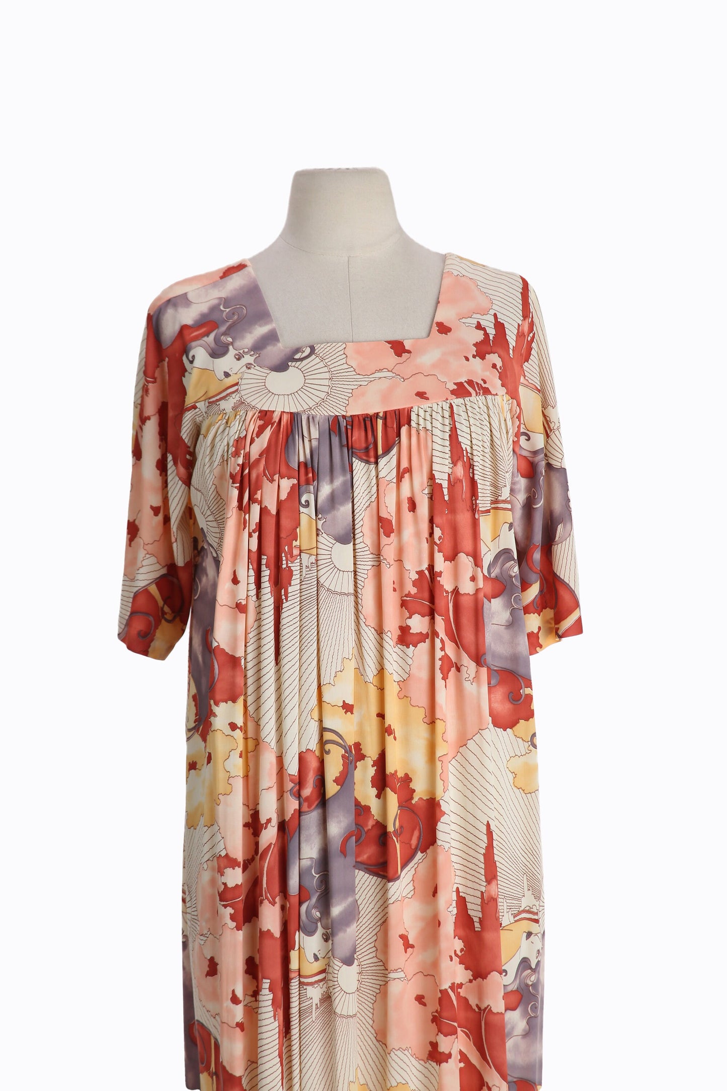 70s Women Short Sleeve Summer Mumu Dress