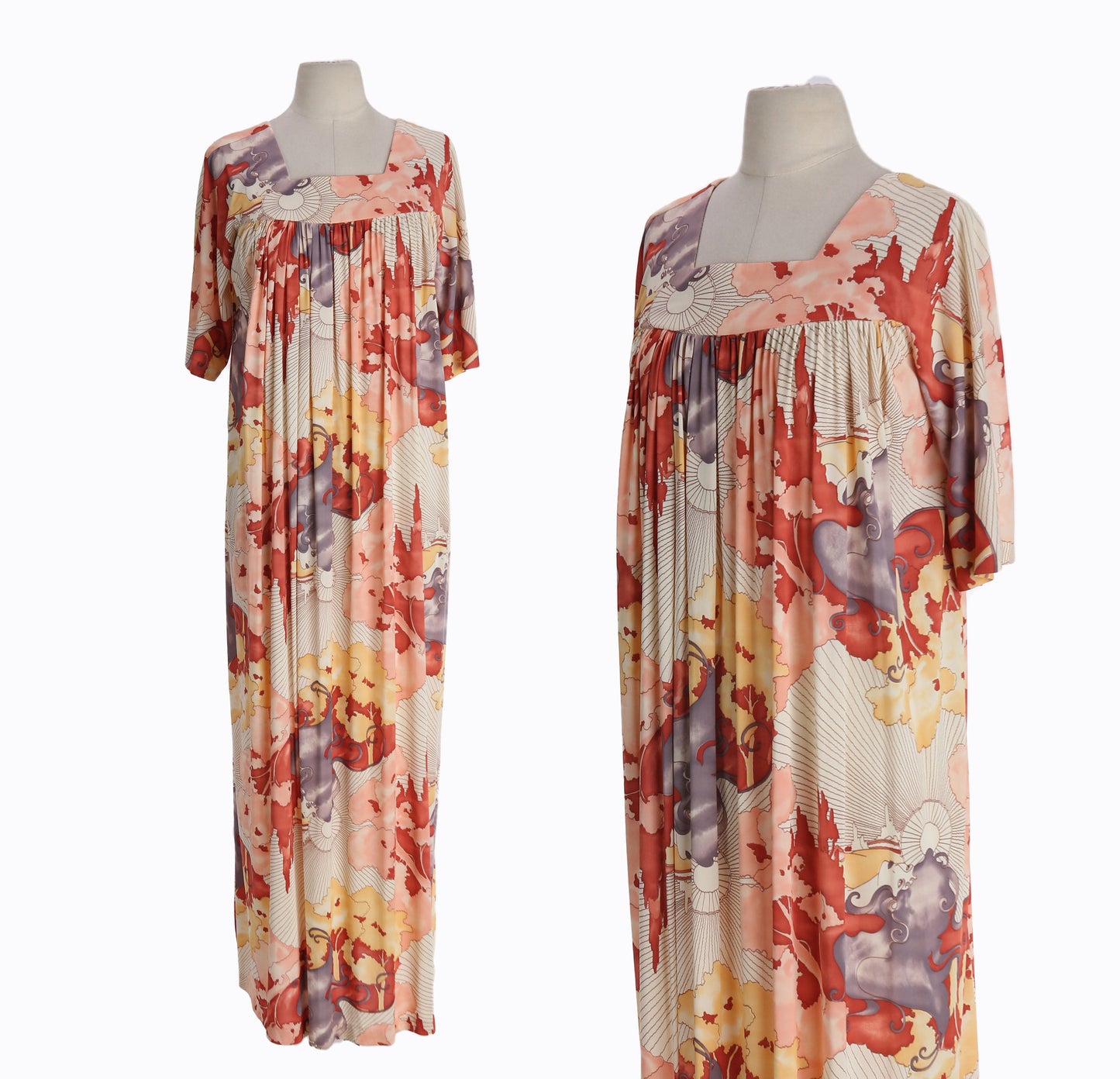 70s Women Short Sleeve Summer Mumu Dress