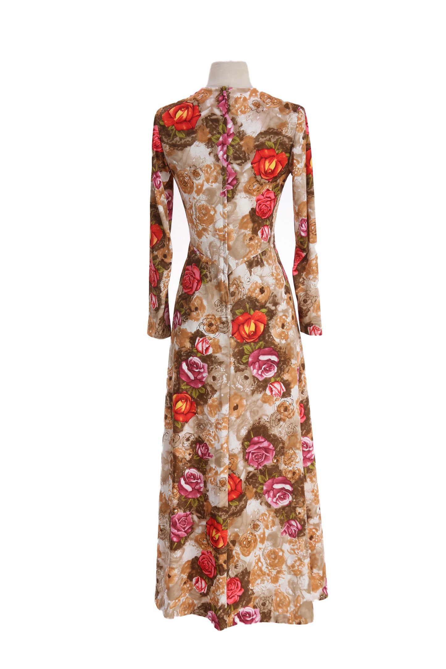 70s Women Brown Floral Print Long Dress