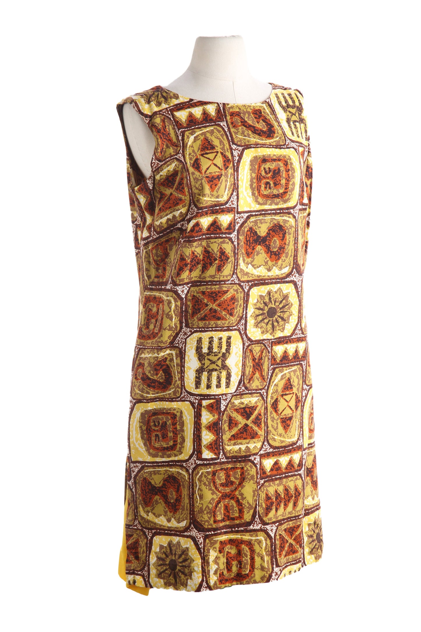 Vintage Hawaiian Dress with Tribal Hawaiian Print - Estimated Era 1960's - 1970's