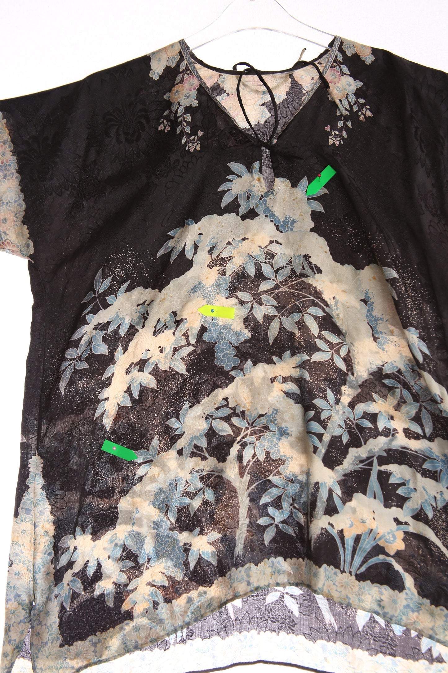 Vintage Floral Print Black Blouse - Estimated Era 1970's - 1980's