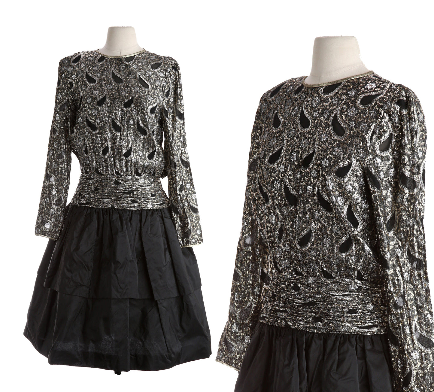 Vintage Metallic Silver Evening Dress by Albert Nipon - Vitage Size 8 - Estimated Era 1980's 1990's