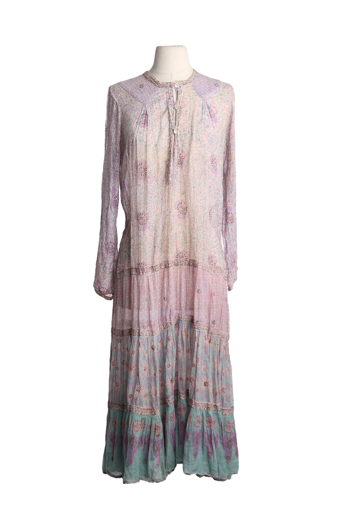 Vintage Boho Dress with Pink Flora Print Pattern by Orient's Exclusive - Made in India - Estimated Era 1970's - 1980's