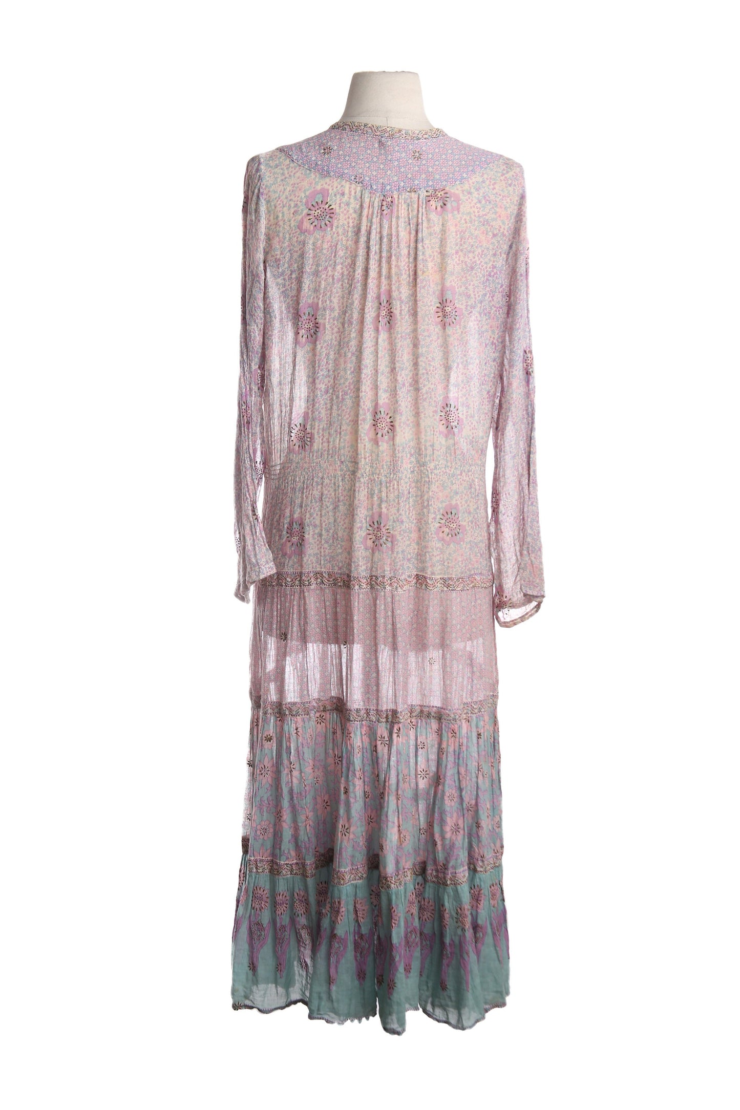 Vintage Boho Dress with Pink Flora Print Pattern by Orient's Exclusive - Made in India - Estimated Era 1970's - 1980's