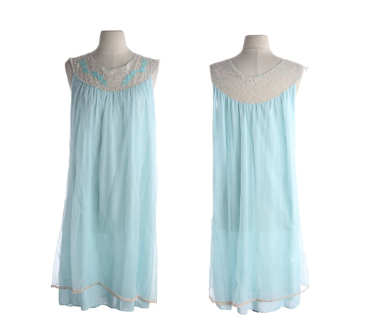 Vintage Women's Blue Nightgown Sleeveless Dress - Estimated Era 1970's - 1980's