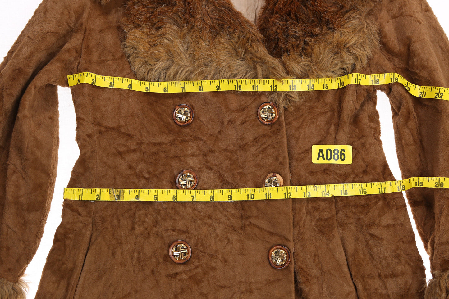 Vintage Women Brown Winter Coat with Faux Fur Collar - Estimated Era 1970's - 1980's